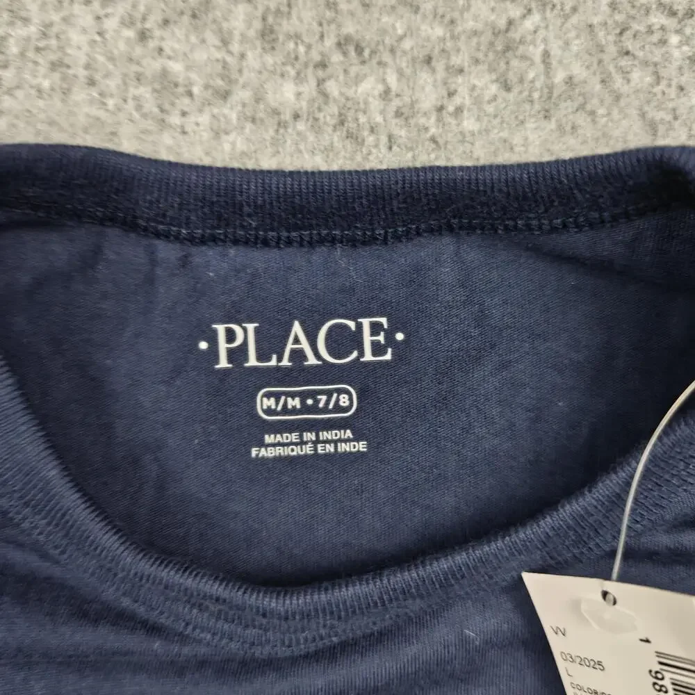 The Children's Place Shirt Kids 7-8 Years Blue Cotton/Poly Graphic Tee